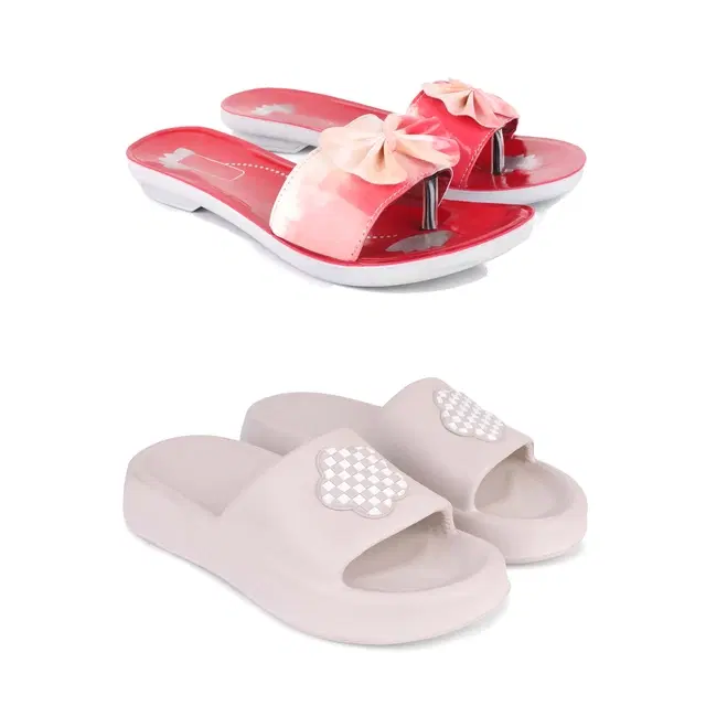 Combo of Sliders & Flats for Women, Set of 2 (Multicolor, 7)