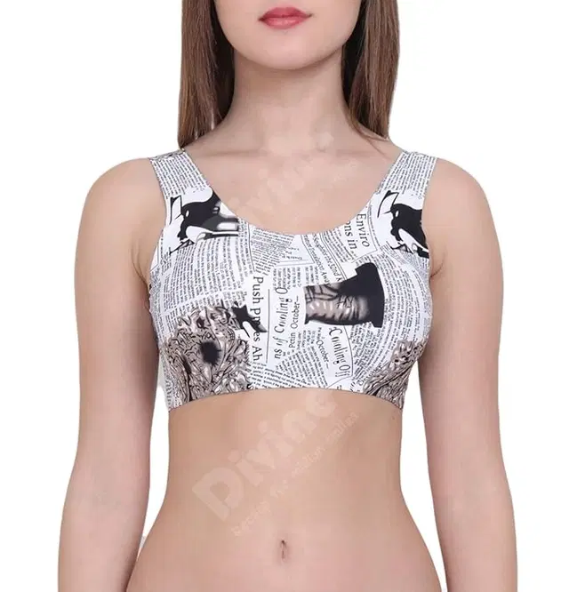 Cotton Blend Lightly Padded Wire Free Sports Bras for Women, Pack of 1 (Multicolor, 28)