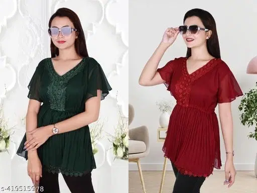 Casual Tops for Women, Pack of 2 (Green, L)