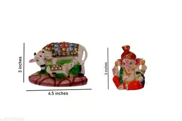Ganesh Ji with Kamdhenu Idols, Multicolor, Pack of 2