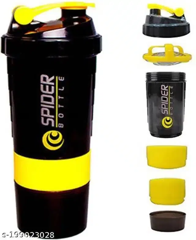 Plastic Gym Shaker and Sipper, Black & Yellow, 500 ml