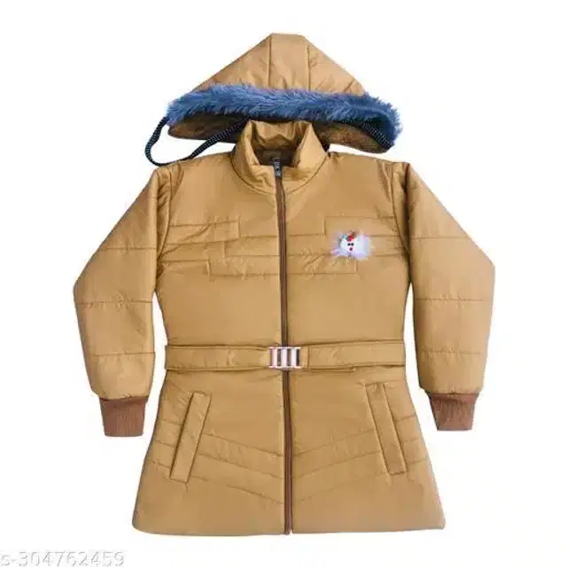 Nylon Full Sleeves Hooded Jacket for Girls (Beige, 1-2 Years)
