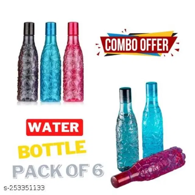 Plastic Water Bottles, Multicolor, 1000 ml, Pack of 6