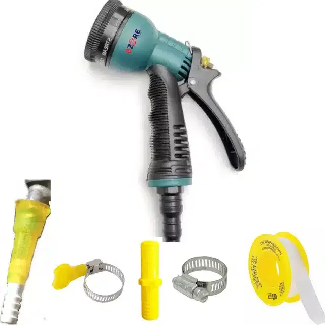 Brass Rod 8 Flow Water Spray Gun with 5 Accessories, Multicolor