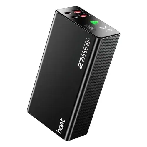 boAt EnergyShroom PB600 27000mAh Powerbank with 2-Way 22.5W Fast Charging, 2X Input & 4X Output Ports, 12-Layer Smart IC Protection, QC 3.0, PD & PPS Fast Charging Support (Onyx Black)