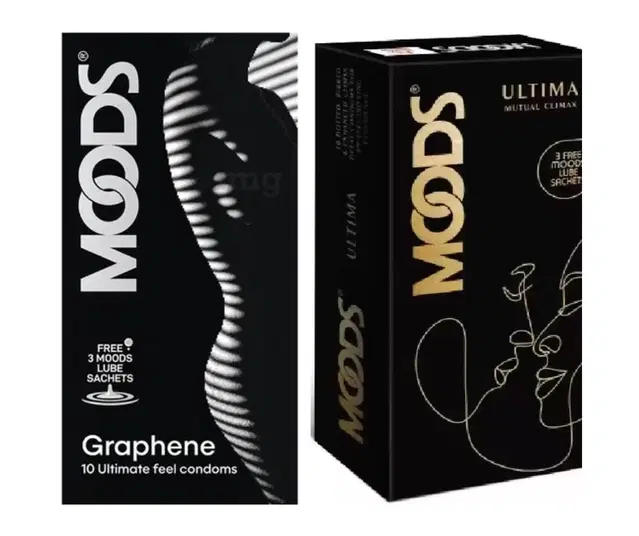 Combo of Moods 10 Pcs Graphene & 10 Pcs Ultima Mutual Climax Condoms with 3 Pcs Free Lube Sachets, Set of 2