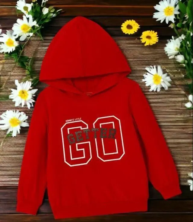 Light Fleece Printed Hoodie for Kids, Red (2-4 Years)