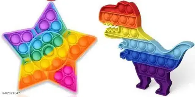 Silicone Pop It Fidget Stress Relief Toy, Multicolor, Pack of 2