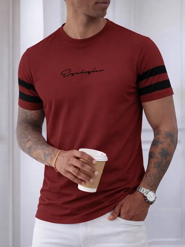 Round Neck Cotton T-shirts for Men (Maroon, S)