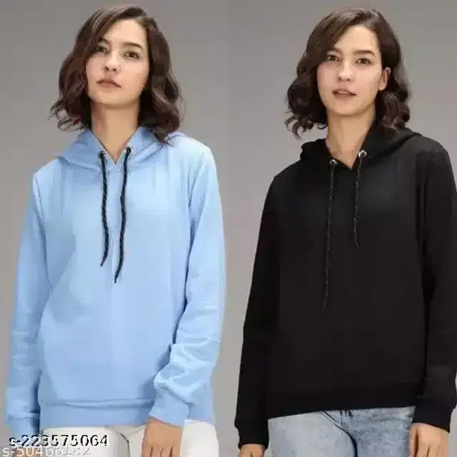 Full Sleeves Hooded Sweatshirt for Women, Combo of 2 (Aqua Blue & Black, S)