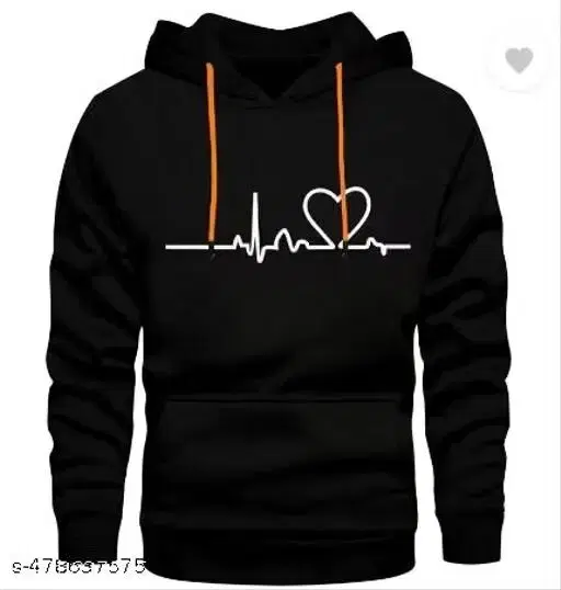 Fleece Printed Hoodie for Men (Black, M)