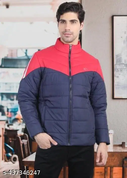 Nylon Full Sleeves Jacket for Men (Navy Blue & Red, M)