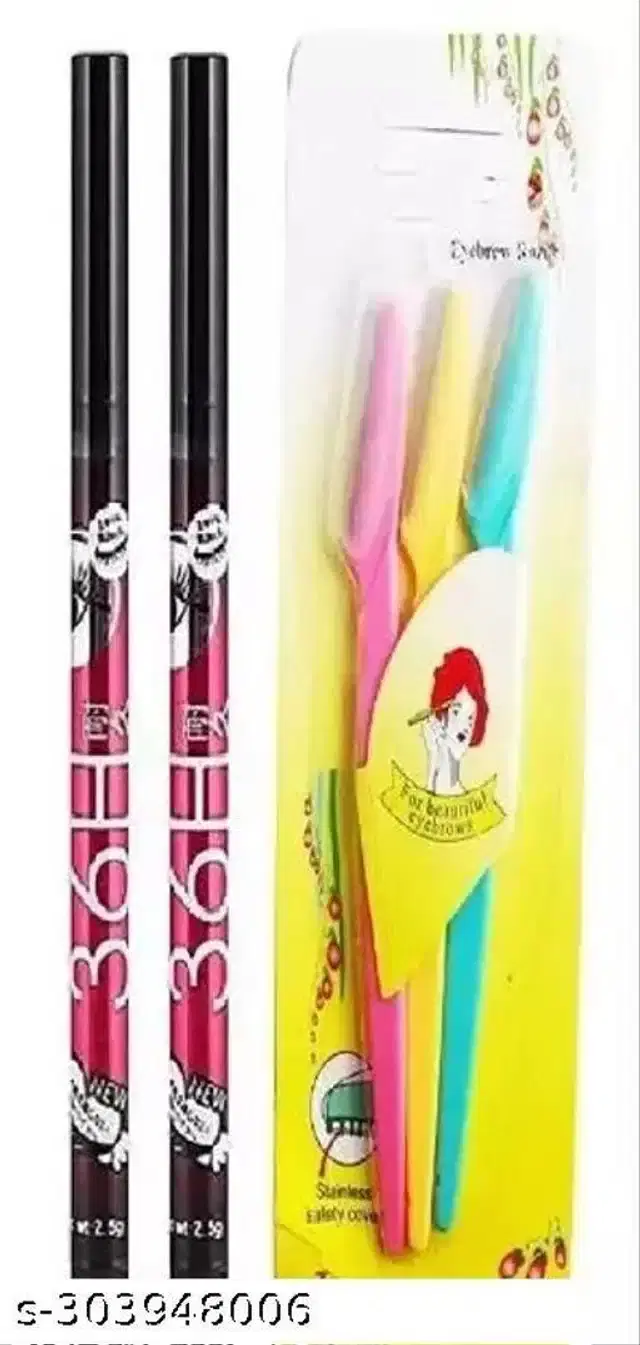 36H Eye Liner with 3 Pcs Face Razor, Multicolor, Set of 2