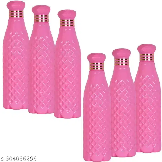 Plastic Water Bottles Set, Pack of 6, Pink, 1000 ml