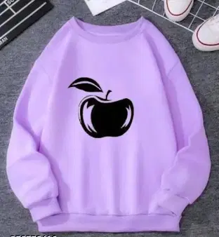 Round Neck Printed Sweatshirt for Women (Lavender, S)
