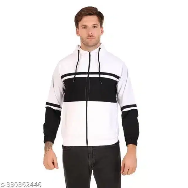 PU Jacket for Men (Black & White, M)
