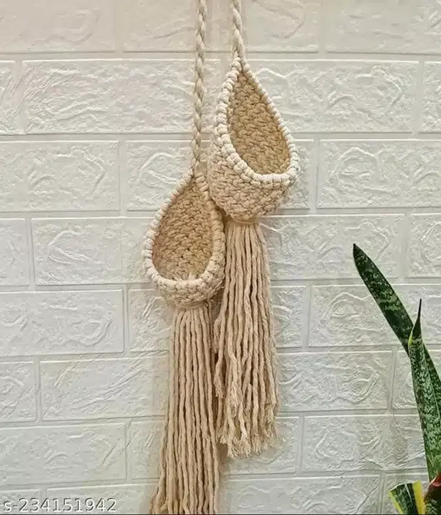 Decorative Hanging Planter for Home, Beige, Pack of 2