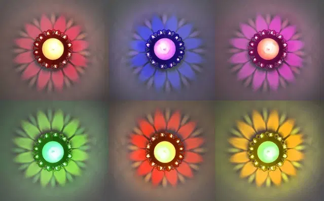 Plastic 3D Shadow Reflection Floating Diwali Diyas, Multicolor, Pack of 12