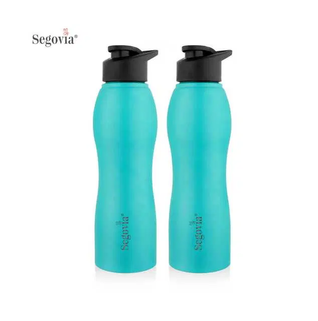 Segovia H2O Single Walled Stainless Steel Sports Water Bottle with Sipper Cap, Pack of 2, Teal, 1000 ml, SS-7