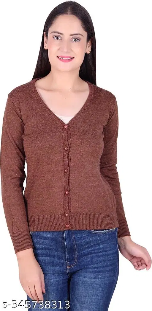 Acrylic Solid Sweater for Women (Brown, XL)