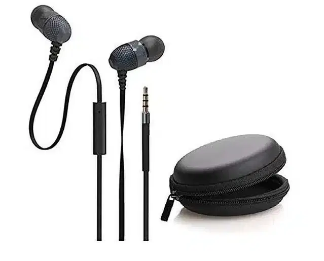 Boat Bass 225 In-Ear 3.5 mm Wired Earphone with Mic & Case Cover, Black, Set of 1