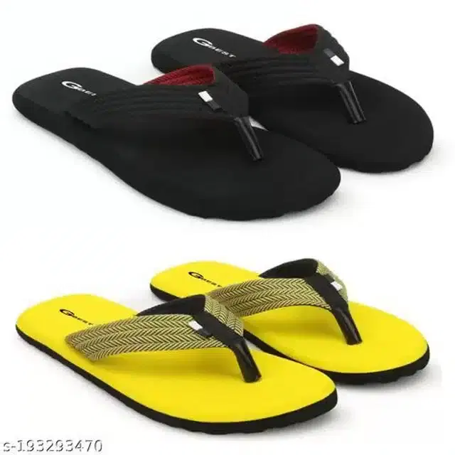 Slippers for Men, Pack of 2 (Black & Yellow, 8)