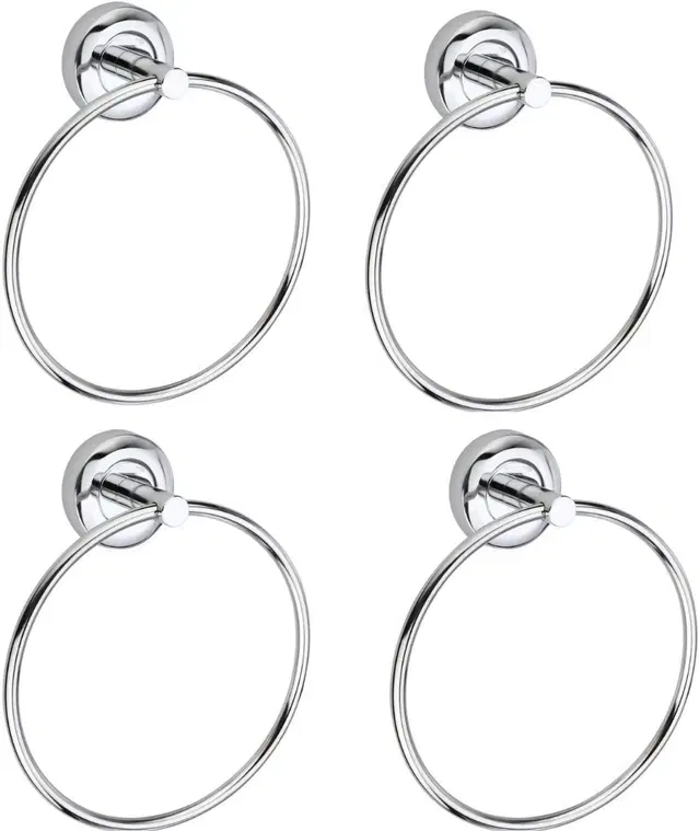 Stainless Steel Multipurpose Towel Ring with Wall Flange, Silver, Set of 4