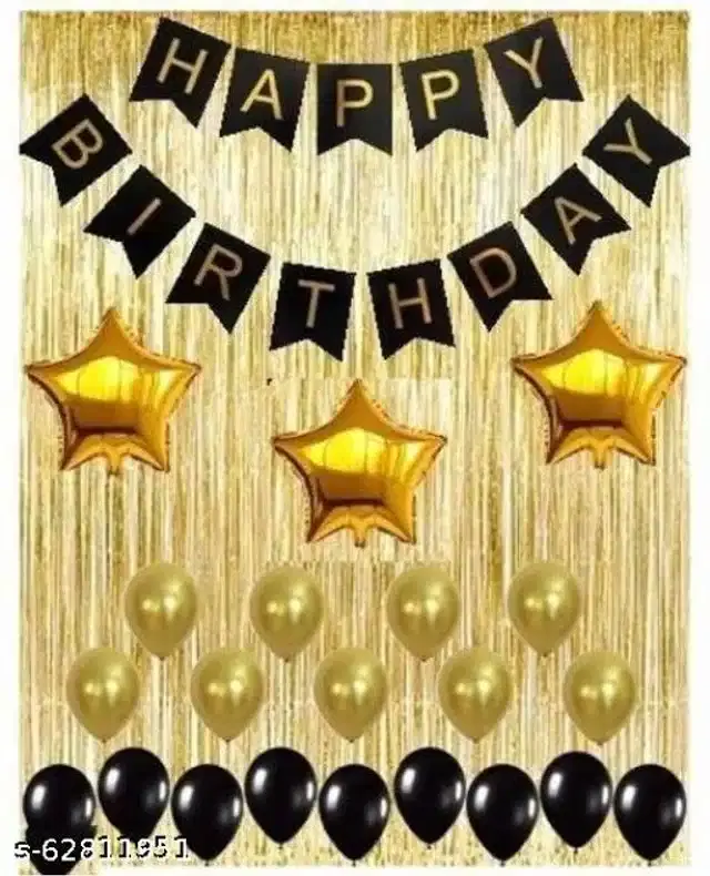 Birthday Party Decoration Kit, Black & Gold, Set of 36