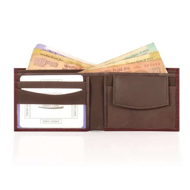 PU Wallet for Men, Slim Bifold, Brown, Compact, Everyday Use