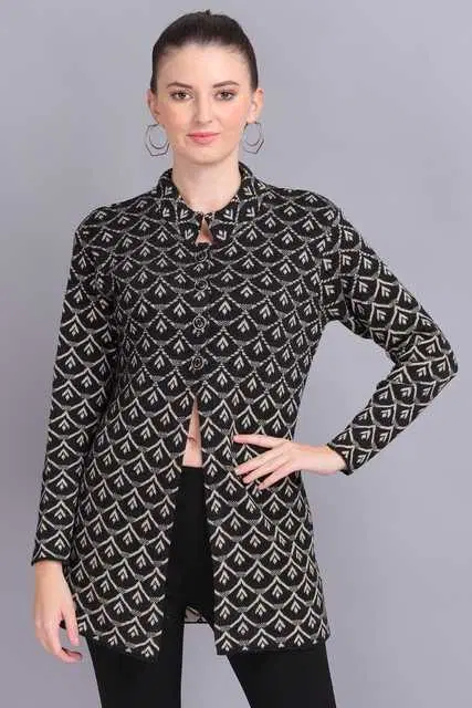 Women's Premium Button Cardigan (Black, XXL) (AX-48)