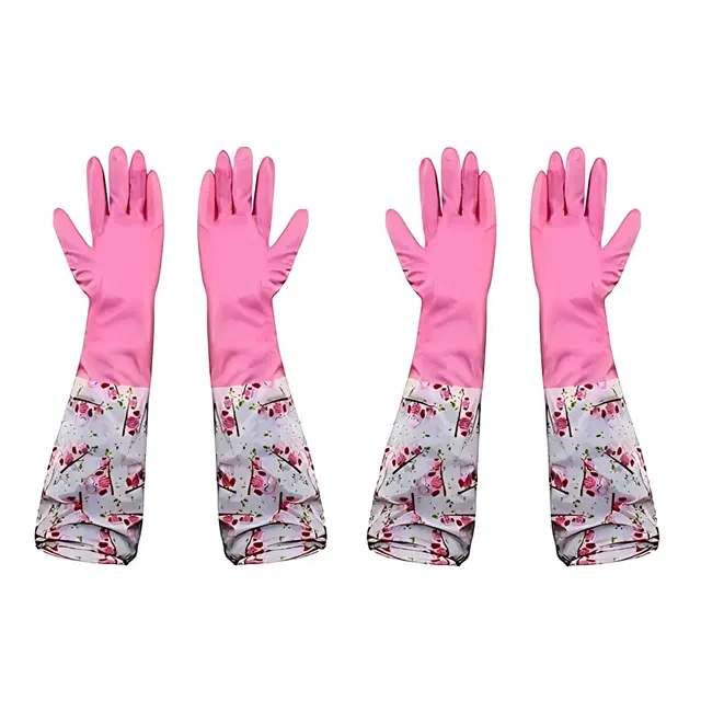 PVC Latex Kitchen Dishwashing Cleaning Gloves, Multicolor, Set of 2