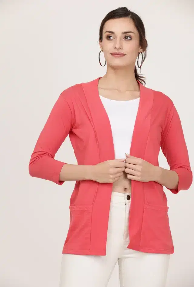 Cotton Solid Shrug for Women (Peach, S )
