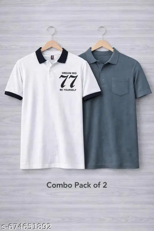 Cotton Blend Printed T-shirt for men, White & Blue (XL) Pack of 2