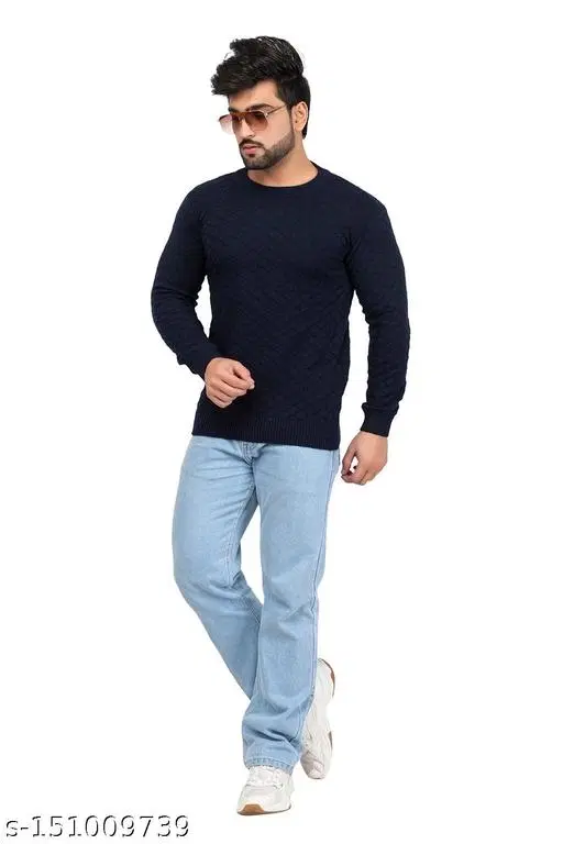 Full Sleeves Sweater for Men (Blue, M)