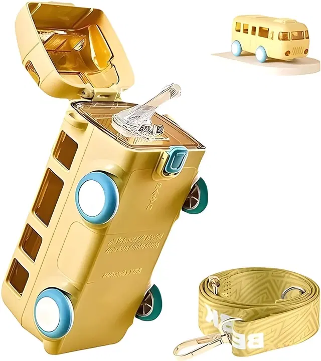 Plastic Bus Shape Sipper Bottle for Kids, Multicolor (1000 ml)