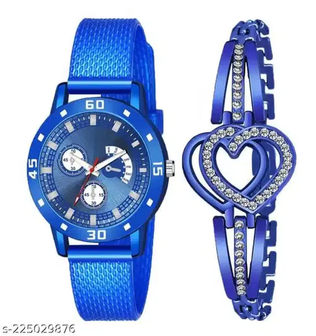 Analog Watch with Bracelet for Women, Set of 2 (Multicolor)