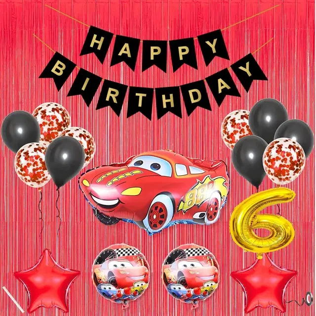 Lightning McQueen Car Theme 6th Birthday Decoration Kit for Kids (Black)Pcs Of 20 ,(Set Of 1)