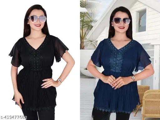 Casual Tops for Women, Pack of 2 (Black, L)