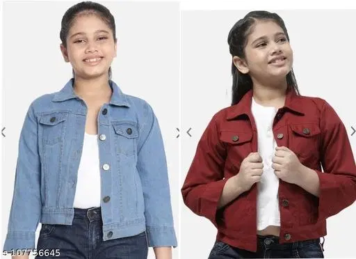 Denim Jacket for Girls, Pack of 2 (Blue & Maroon, 5-6 Years)