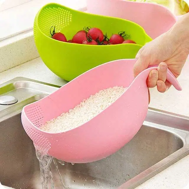 Pinak Plastic Rice Bowl Thick Drain Basket With Handle, Pack Of 2, Multicolor, PS-100