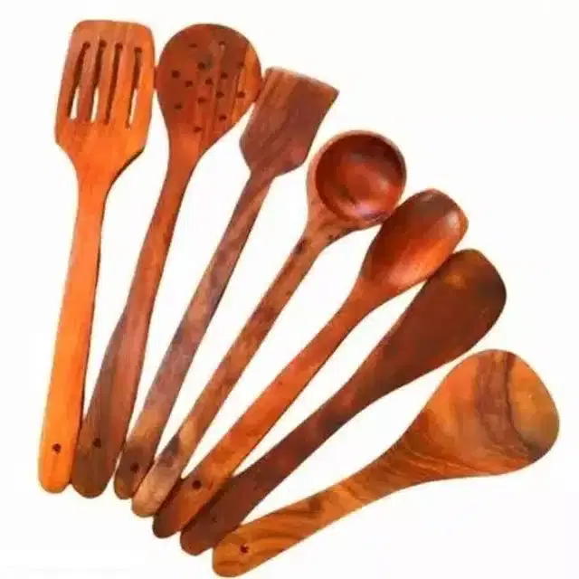 Serving and Cooking Spoon Spatula Set, Brown, Set of 7