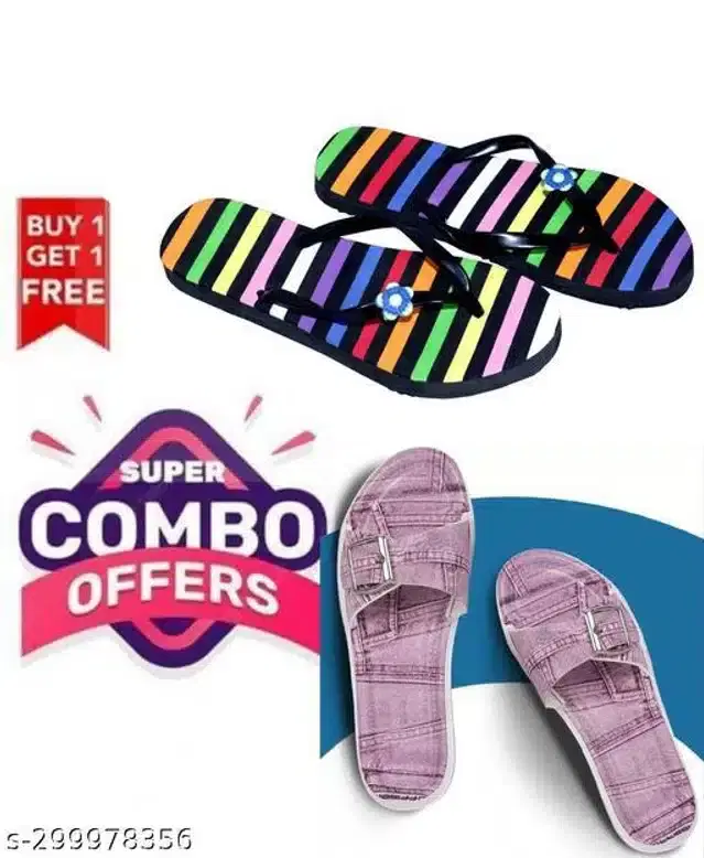 Slippers With Sliders for Women, Set of 2 (Multicolor, 6)