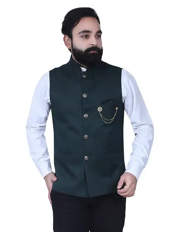 Cotton Blend Ethnic Jacket for Men (Green, M)