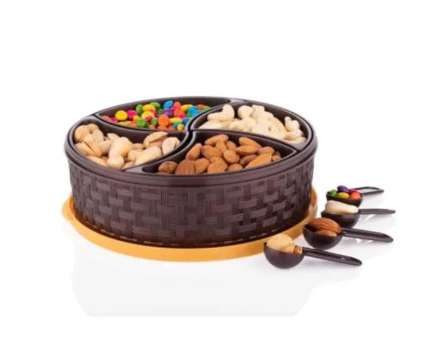 Plastic 4 Section Spice Container with Lid & Spoons, Multicolor