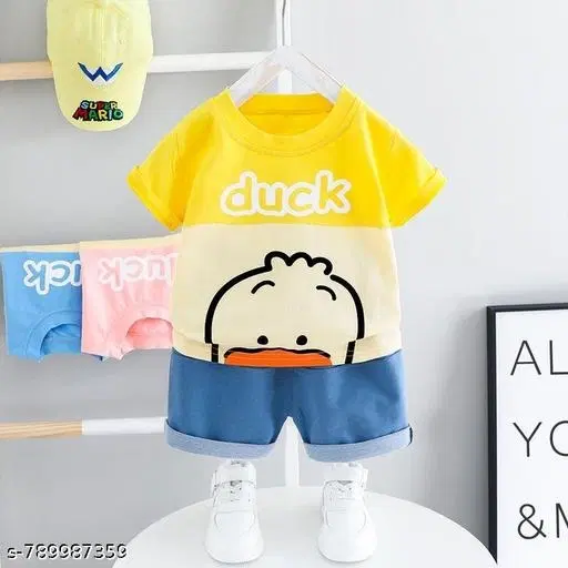 Color Block Cotton T-Shirt & Shorts Set for Boys, Pack of 1 (Multicolor, 6-9 Months)