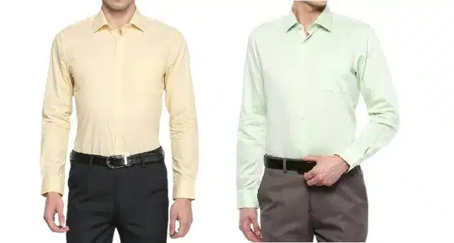 Exclusive Long Sleeves Shirt for Men, Pack of 2 (Yellow & Mint Green, XL) (JME-279)