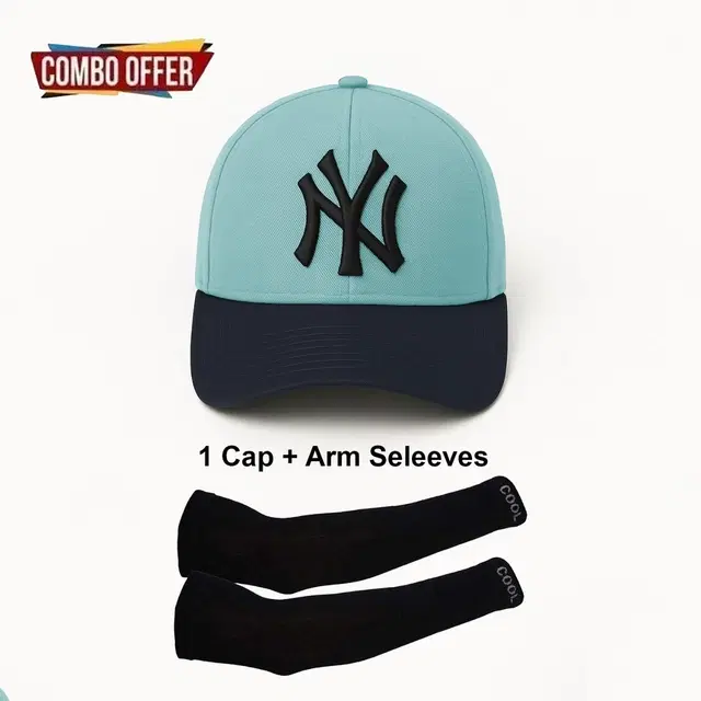 Printed Caps with Arm Sleeves for Men , Set of 2, Black (Free Size)