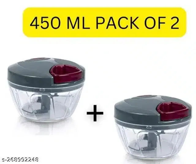 Manual Vegetabel Chopper, Grey, 450 ml, Pack of 2