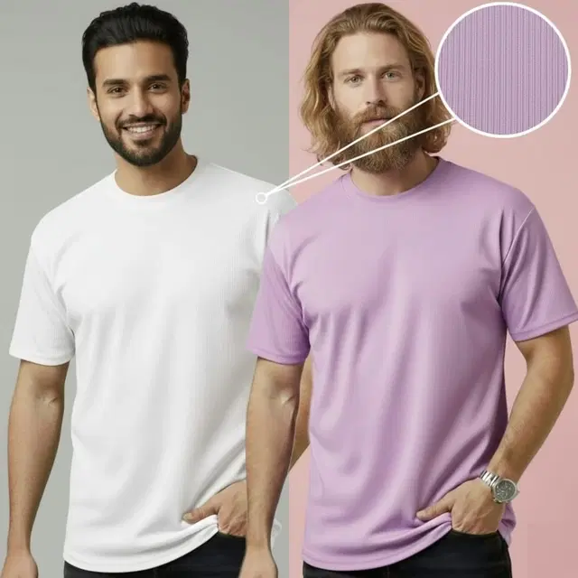 Polyester Round Neck T-shirt for Men, Multicolour, Pack of 2 (M)