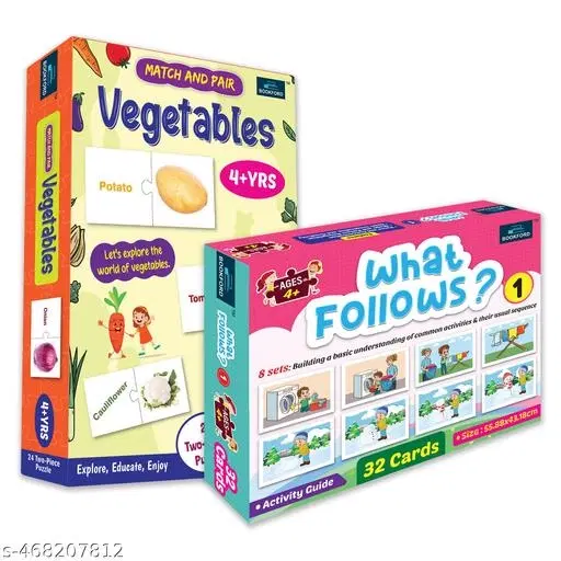 Bookford Exciting Puzzle Combo Set of 2 Jigsaw Puzzle - What Follow & Match & Pair Vegetables